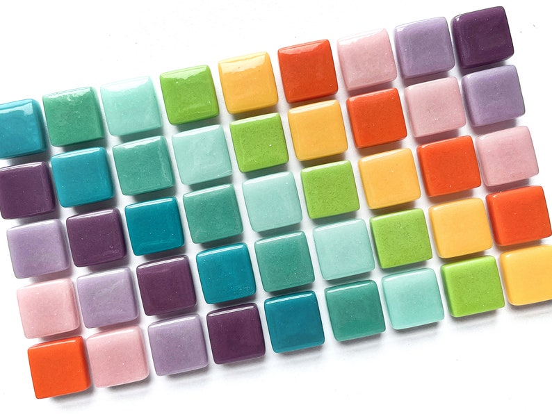 Tiny Fridge Magnets | Set of 9 | Glass Tiles | Rainbow Mix 