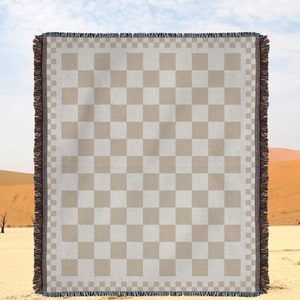 BEIGE CHECKER BLANKET, Woven Throw Blanket, Light Throw Blanket, Woven Blanket, Cotton Blankets, Summer Blanket, Summer Throw Blanket