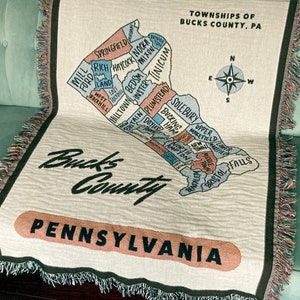 BUCKS COUNTY Pennsylvania BLANKET, Woven Throw Blanket, Woven Blanket, Cotton Blanket, Throw Blanket, Pennsylvania Blanket, Bucks County