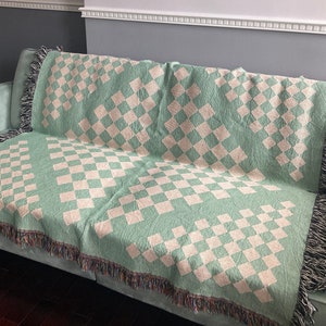 MINT BLANKET, Woven Throw Blanket, Woven Blanket, Cotton Blankets, Checker Blanket, Throw Blanket, Green Checkers, Gifts for Girl, Home