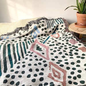 MOROCCAN Inspired BLANKET, Woven Throw Blanket, Woven Blanket, Cotton Blankets, Cotton Throw Blanket, Couch Throw, Woven Design, Moroccan