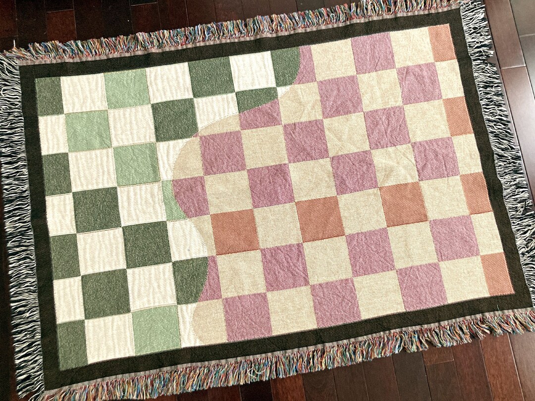 FUNKY CHECKERS BLANKET, Woven Throw Blanket, Woven Blanket, Cotton