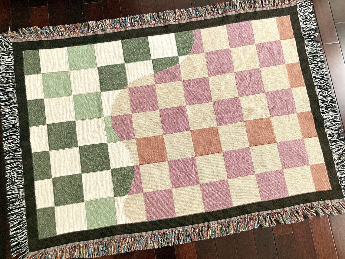 FUNKY CHECKERS BLANKET Woven Throw Blanket Woven Blanket Etsy