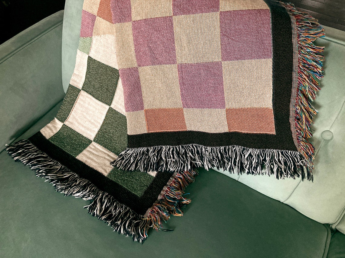 FUNKY CHECKERS BLANKET Woven Throw Blanket Woven Blanket Etsy