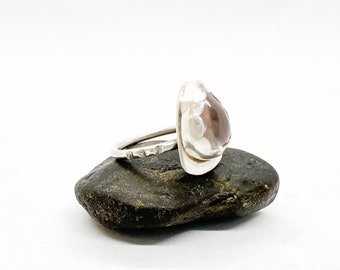 Rose Quartz Teardrop Shape with Etched Ring Band