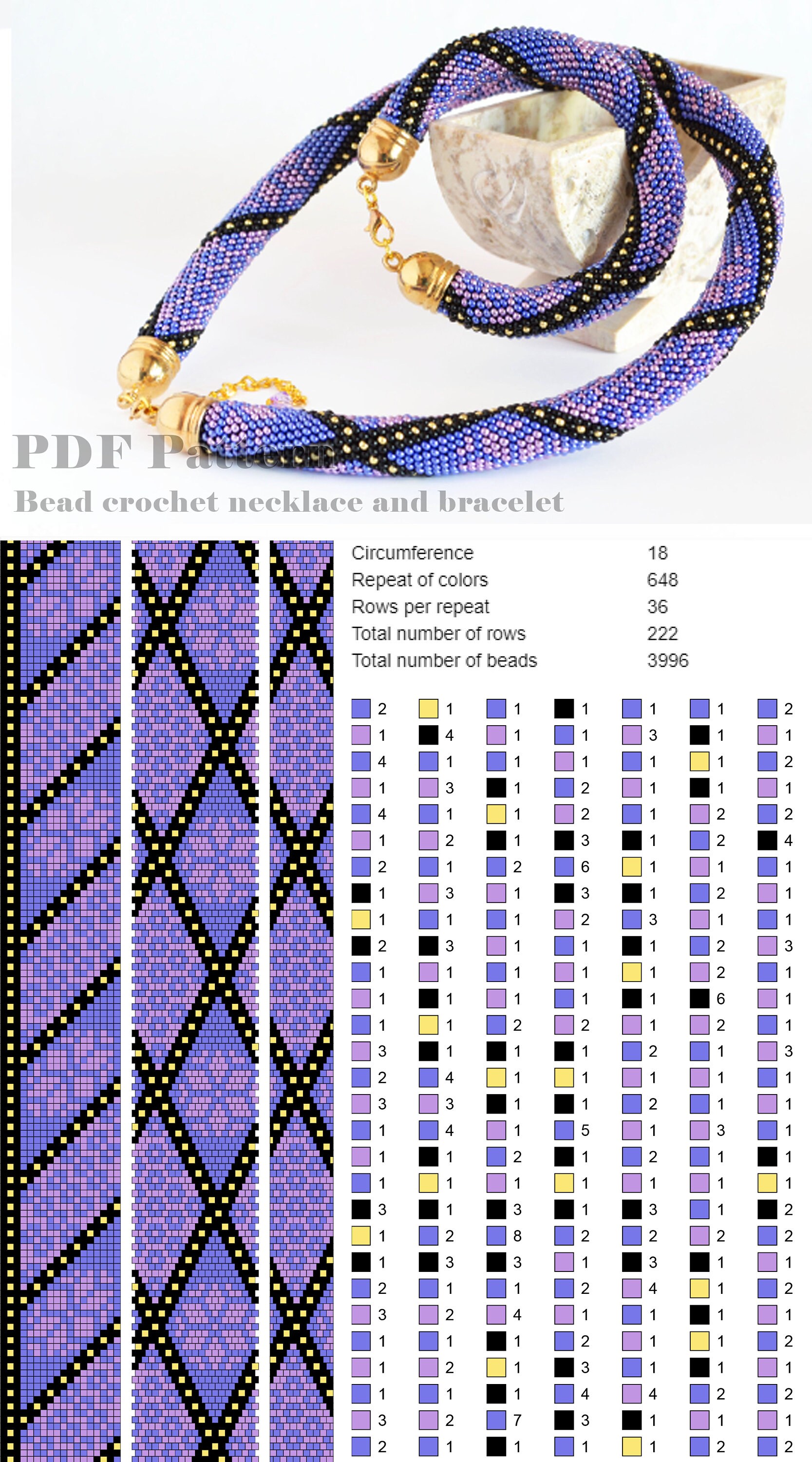 Bead crochet pattern 18 around Seed bead necklace bracelet Etsy