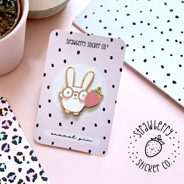 Strawberry Bunny Gold Hard Enamel Pin Cute Kawaii Design