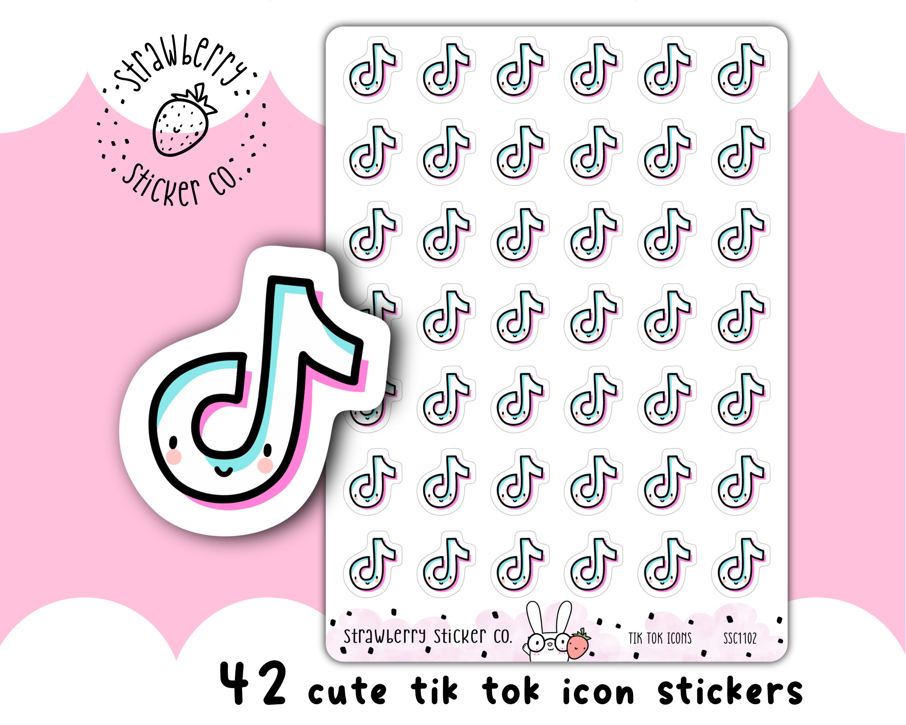 Tiktom Stickers 42 Cute Tik Tok Icons Planner Stickers Kawaii Style SSC1102 - Etsy