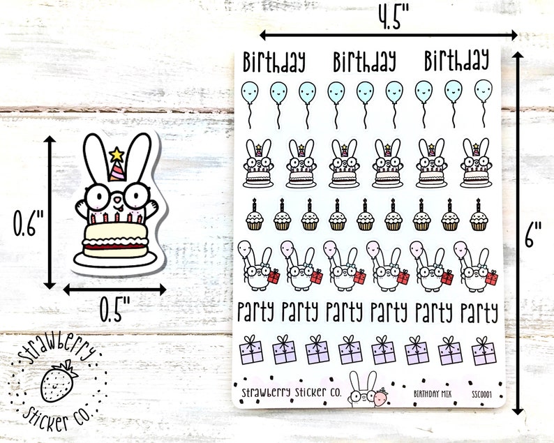 47 Birthday Bunny Mix Cute Kawaii Planner Stickers SSC0001 image 2