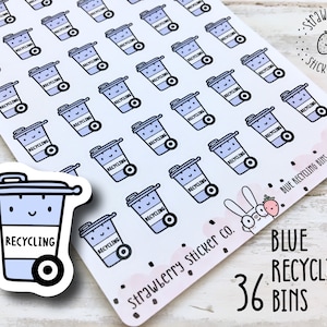 36 Cute Blue Recycling Wheelie Bin Planner Stickers SSC1021