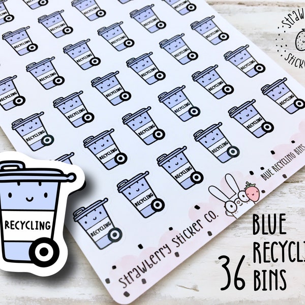 36 schattige blauwe recycling Wheelie Bin planner stickers SSC1021