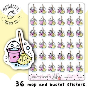 36 Niedliche Mop und Eimer Kawaii Planner Sticker SSC1063