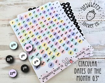 SSC3052 Dates Of The Month Pastel Planner Stickers 0.3" wide circles