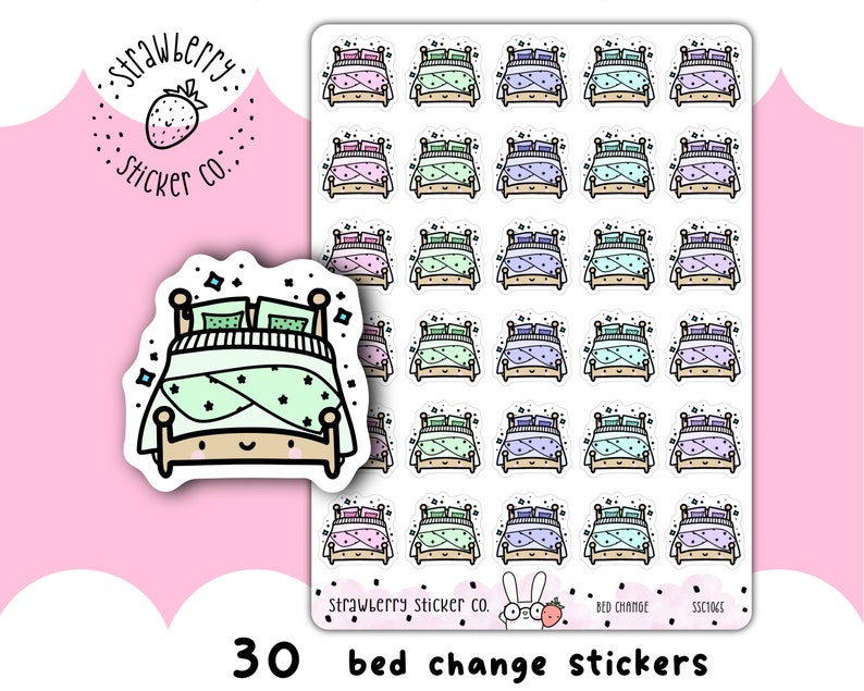 30 Cute Bed Change Reminder Kawaii Planner Stickers SSC1065 - Etsy