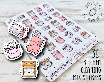 35 Cute Kitchen Cleaning Sticker Mix Sheet for Kawaii Planners SSC1071