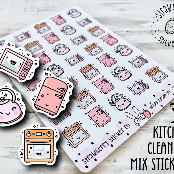 35 Cute Kitchen Cleaning Sticker Mix Sheet for Kawaii Planners SSC1071