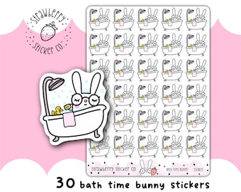 30 Bath Time Bunny Cute Kawaii Planner Stickers SSC0013