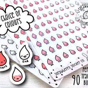 90 Period Tracker Blob Kawaii Planner Stickers SSC1009