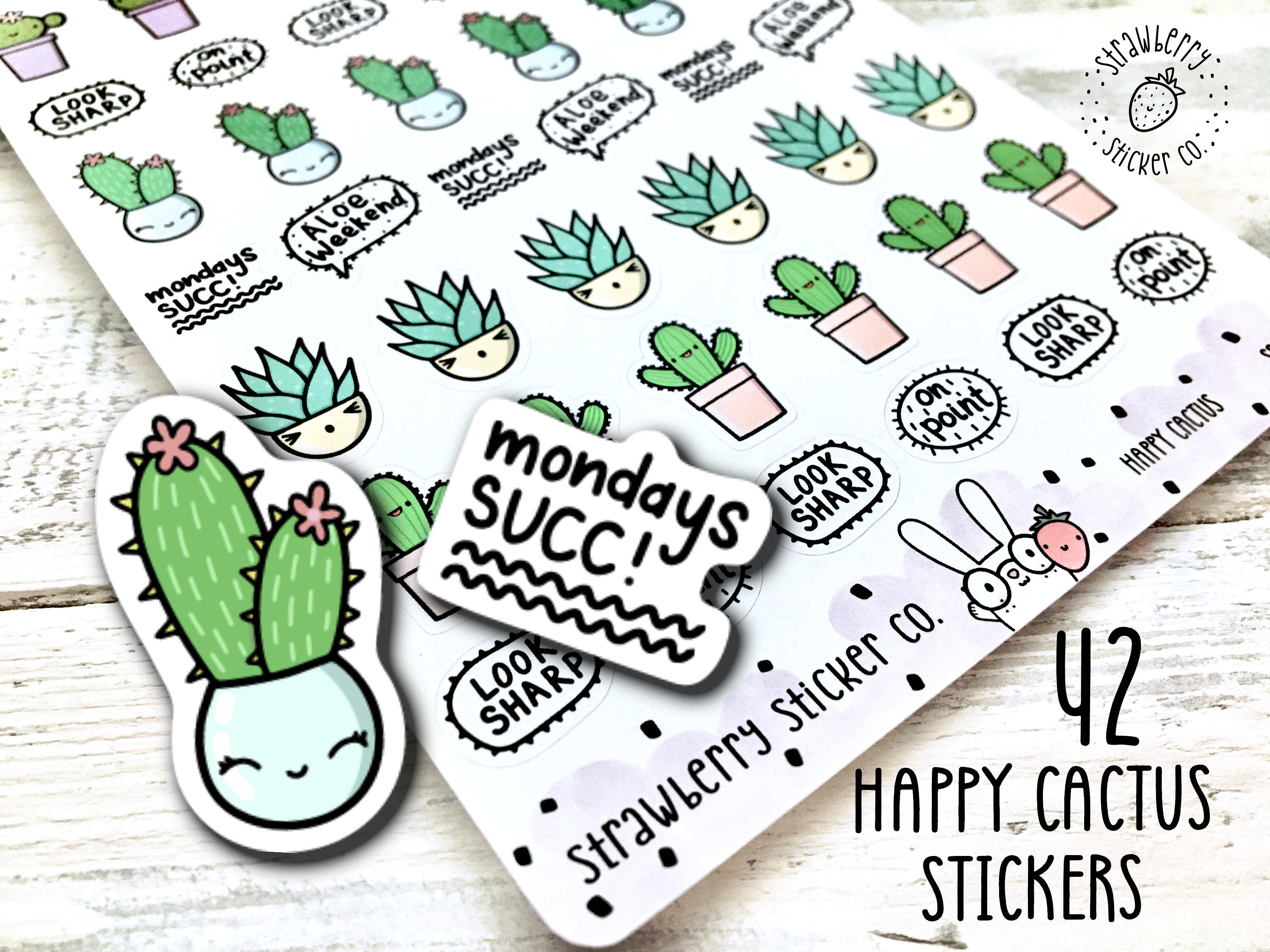 Kawaii cactus planner stickers A107