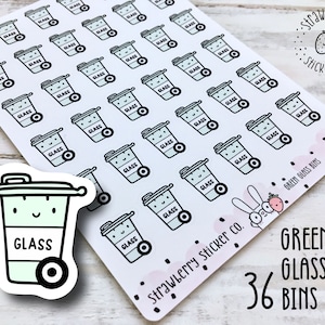 36 Cute Green Glass Wheelie Bin Planner Stickers SSC1024