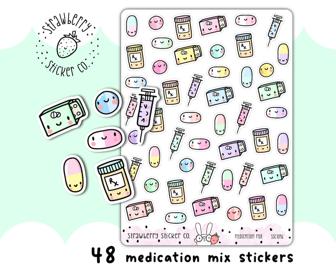 Cute Rx Sticker Cute Medication Mix Planner Stickers - Planner Sticker Sheet SSC1095 - Etsy