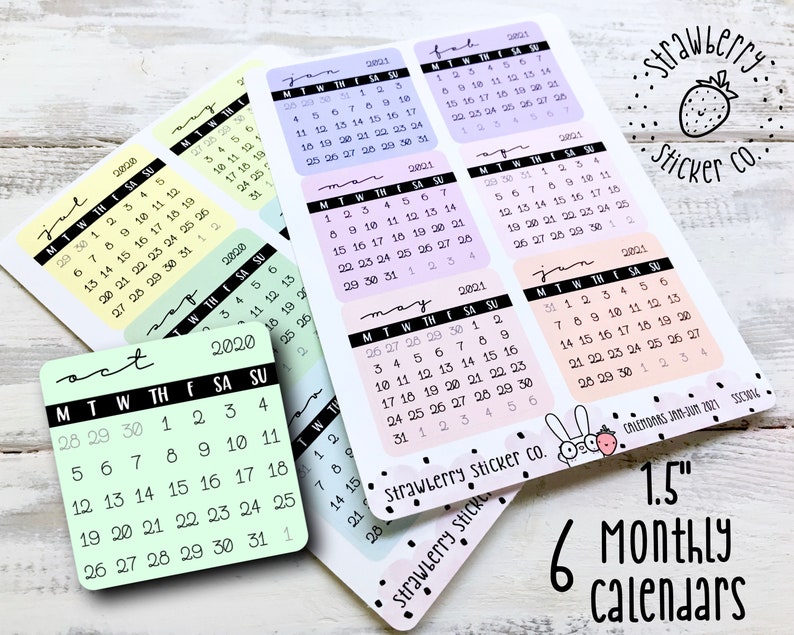 6 Months Pastel 1.5' Calendars SSC3016 Bullet Journal Planner Stickers 