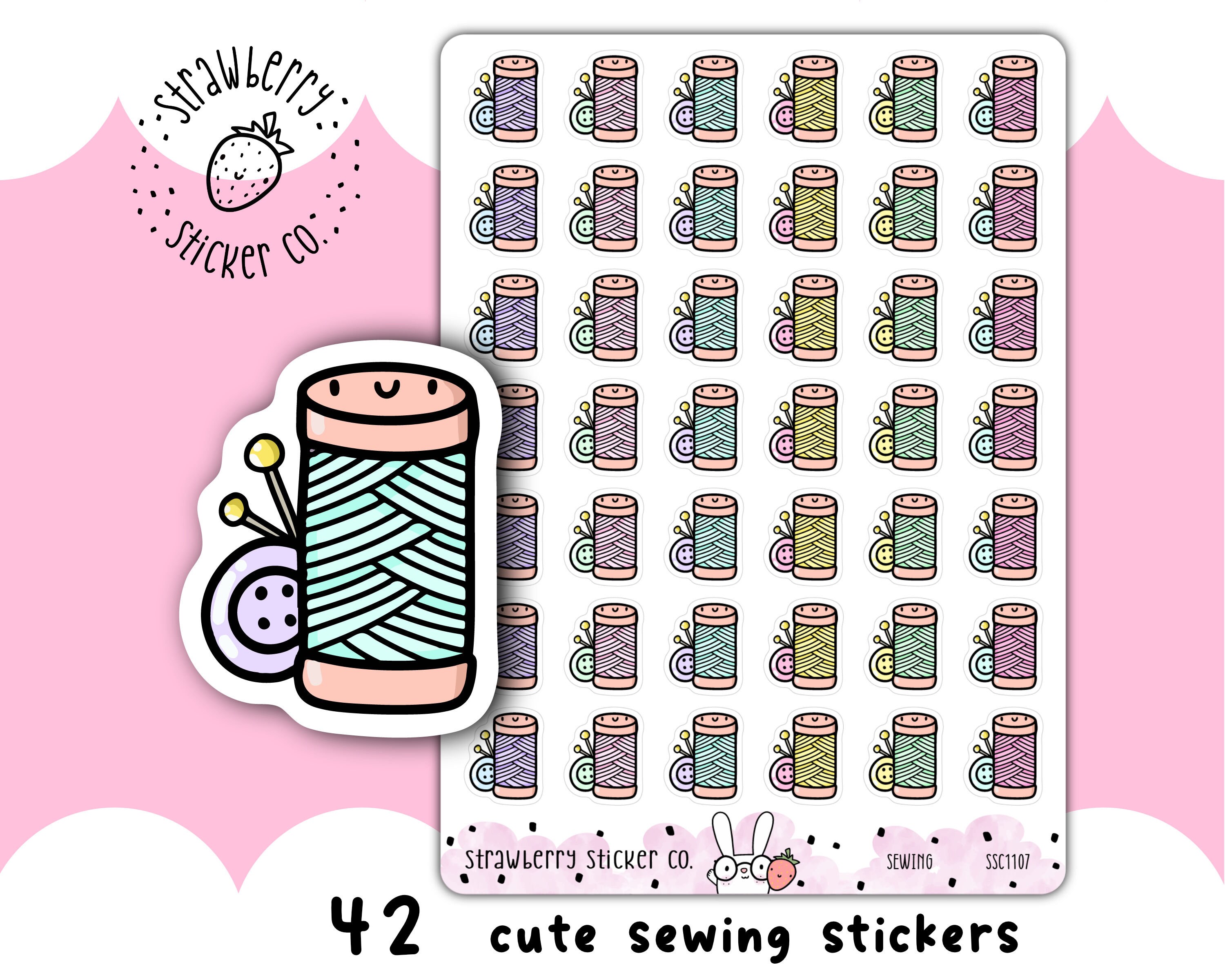 42 pegatinas bonitas para planificadores de costura, estilo kawaii SSC1107