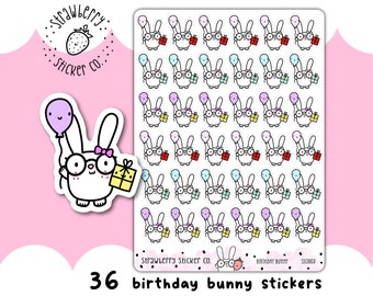 36 Birthday Bunny Kawaii Cute Planner Stickers SSC0050