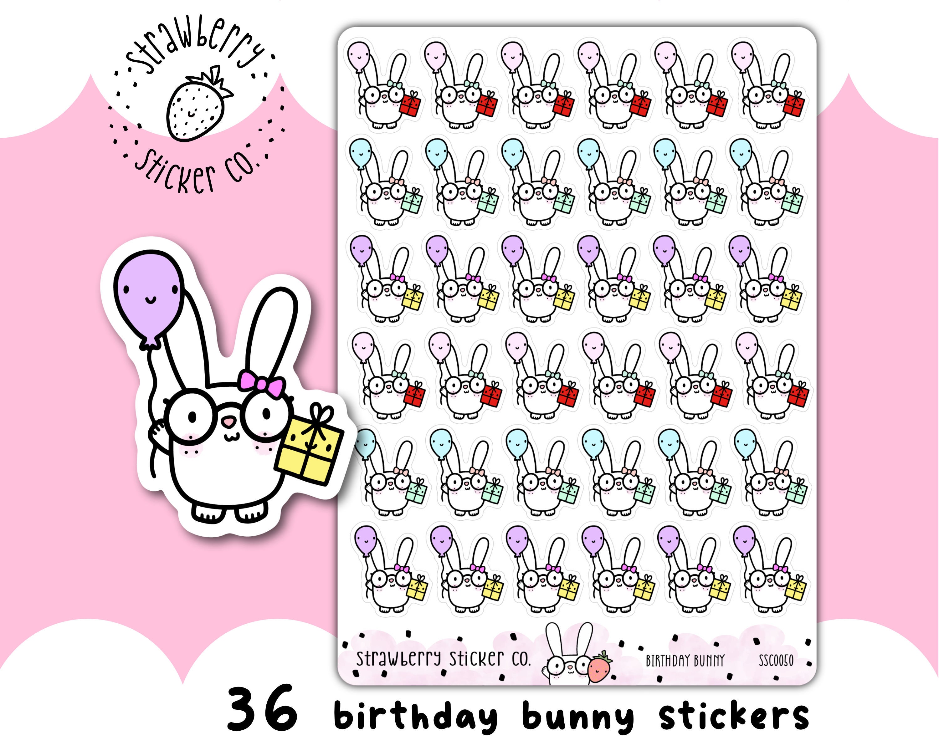 36 Birthday Bunny Kawaii Cute Planner Stickers SSC0050 - Etsy UK