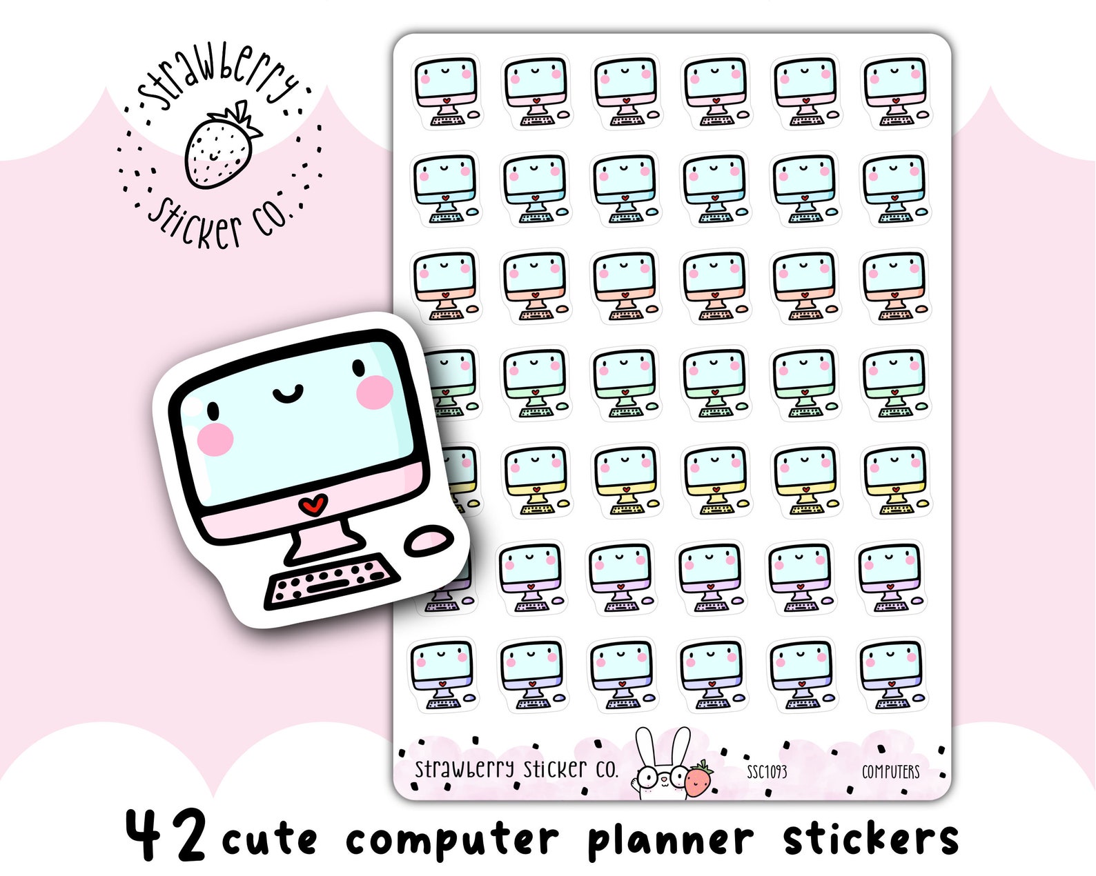 Cute Computer Stickers - Kawaii Pastel Planner Sticker Sheet SSC1093 - Etsy