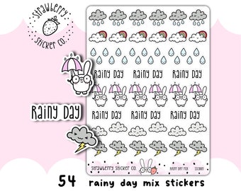 54 Rainy Day Weather Mix Kawaii Cute Planner Stickers SSC0003