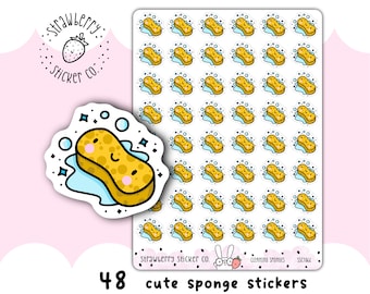 48 Cute Cleaning Sponge Kawaii Planner Stickers SSC1066