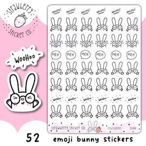 52 Emoji Hasen Mix Kawaii Cute Planner Stickers SSC0005 Emoticon Emoti