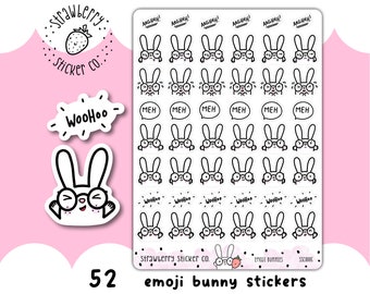 52 Emoji Bunnies Mix Kawaii Cute Planner Stickers SSC0005 Emoticon Emoti