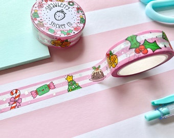 Christmas Festive Striped Foiled Pastel Washi Tape - FESTIVE SSC15019