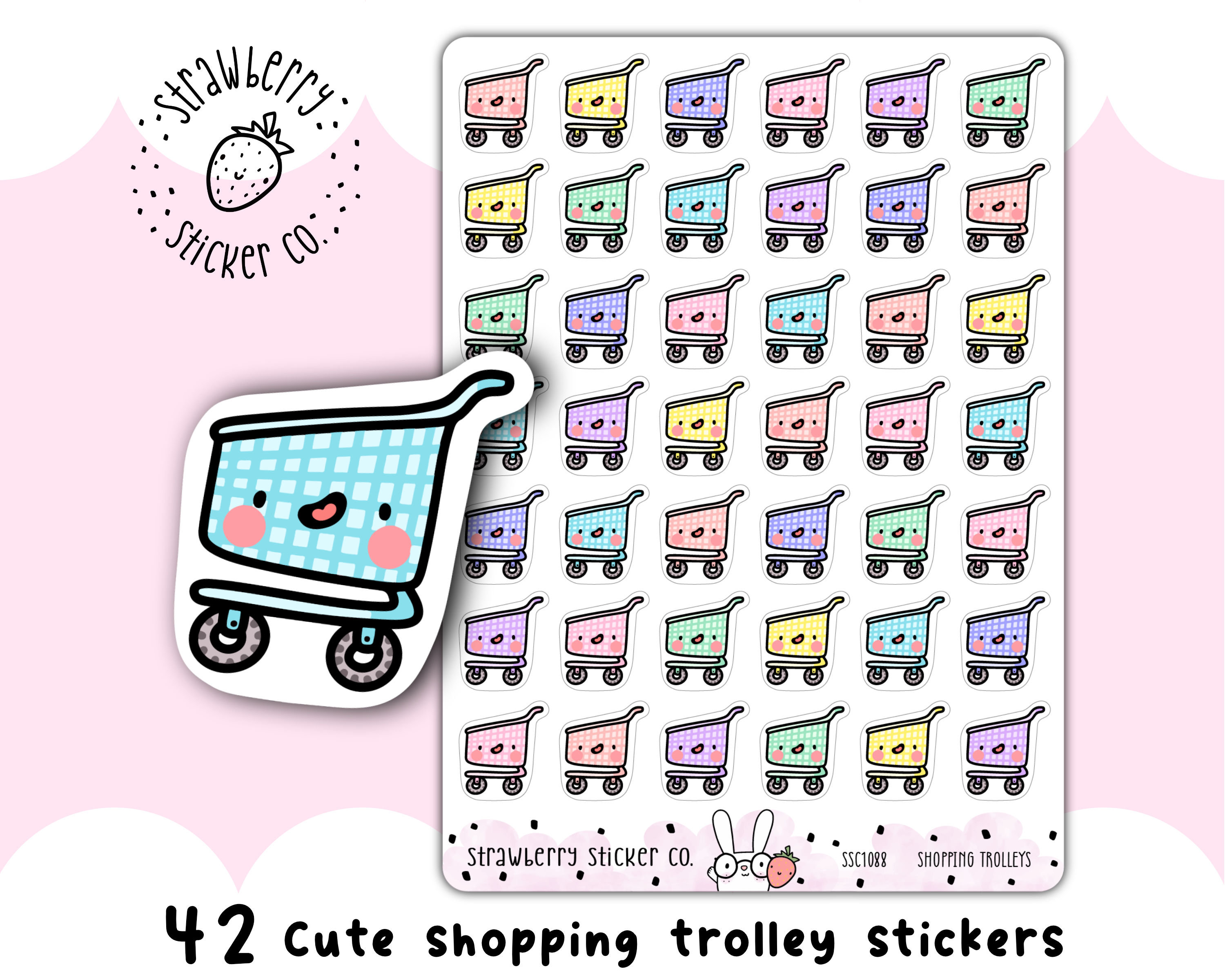 Small Trolley Sticker Cute Shopping Trolley Kawaii Planner Sticker Sheet SSC1088 - Etsy