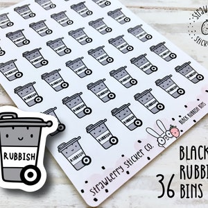 36 Cute Black Rubbish Wheelie Bin Planner Stickers SSC1023