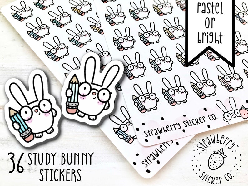 36 Study Bunny Cute Kawaii Planner Stickers SSC0064 Etsy UK