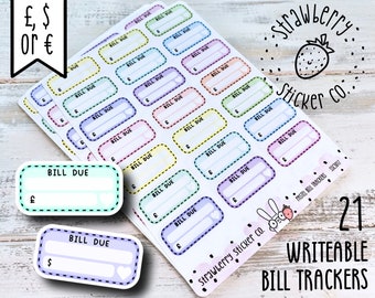 Pastel Bill Tracker Writeable Weekly Cute Planner Stickers SSC3018