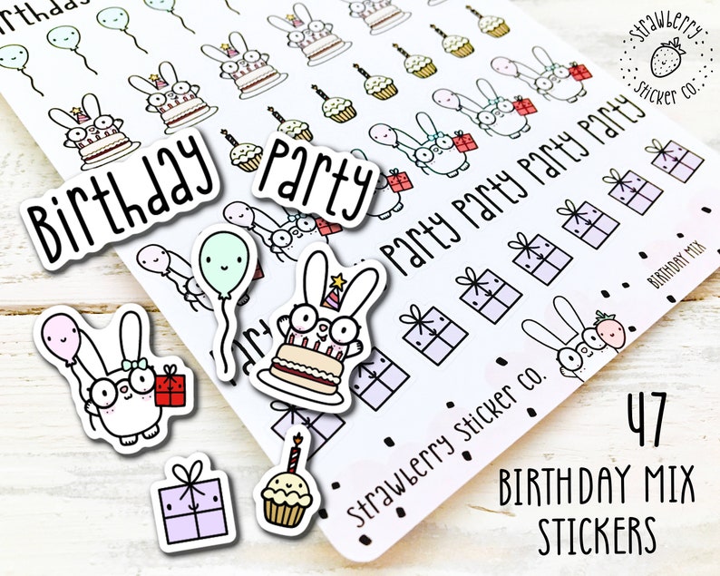 47 Birthday Bunny Mix Cute Kawaii Planner Stickers SSC0001 image 1