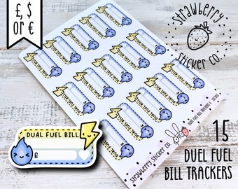 Dual Fuel Bill Tracker Writeable Weekly Cute Planner Stickers SSC1016