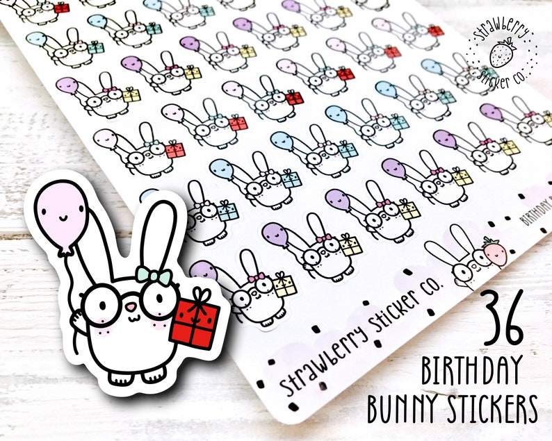 36 Birthday Bunny Kawaii Cute Planner Stickers SSC0050 image 1