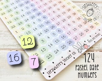 124 Pastel Date Numbers SSC3006 Bullet Journal  Hobonichi Planner Stickers