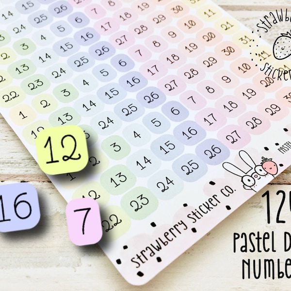 124 Pastel Date Numbers SSC3006 Bullet Journal  Hobonichi Planner Stickers