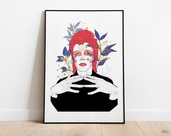 Poster David Bowie [Starman] art print, illustration, wall decor, digital, / Bowie / poster wall art, We can be heroes print