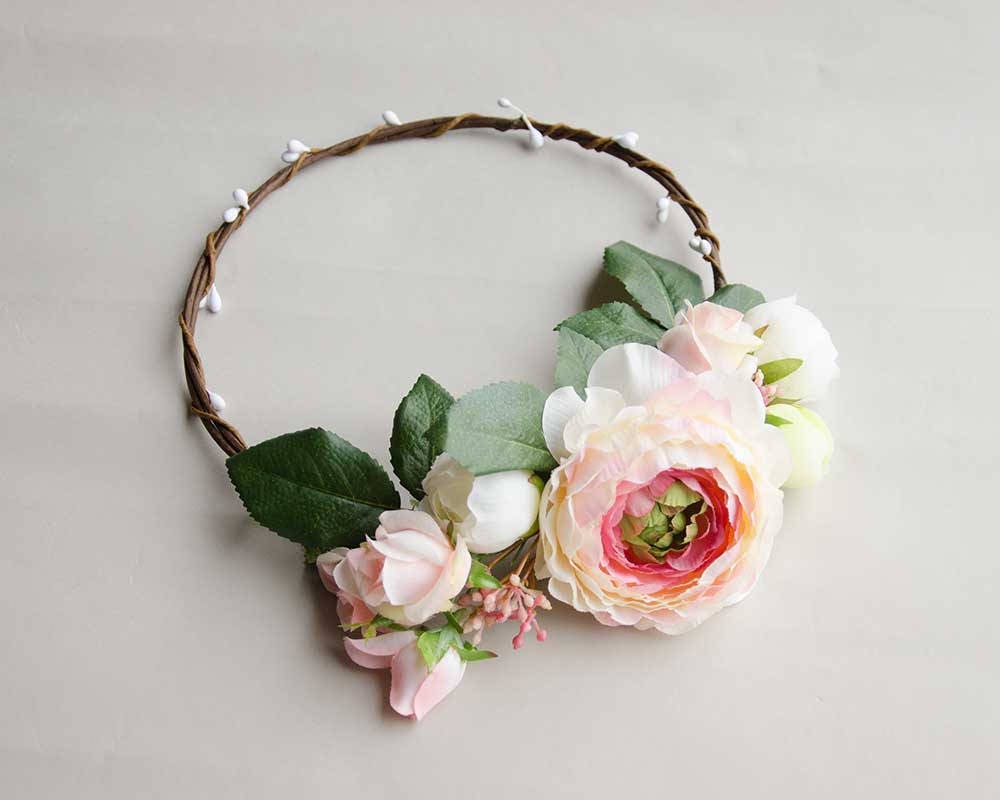 Pink ranunculus and roses artificial flower crown wedding Etsy