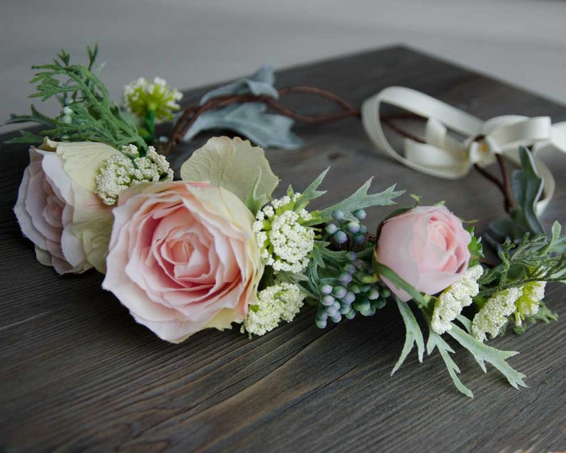 Pink rose blooms flower crown wedding crown Etsy