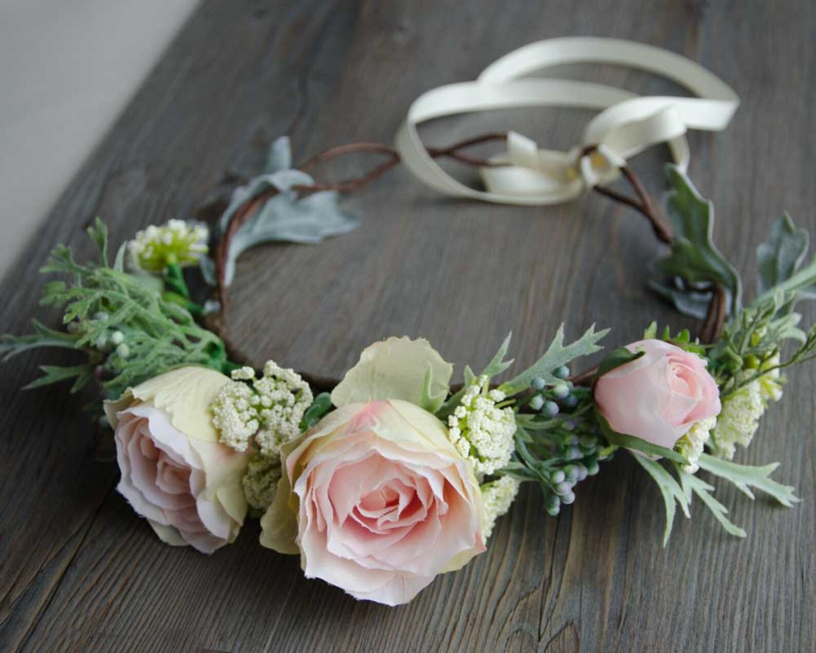 Pink rose blooms flower crown wedding crown Etsy