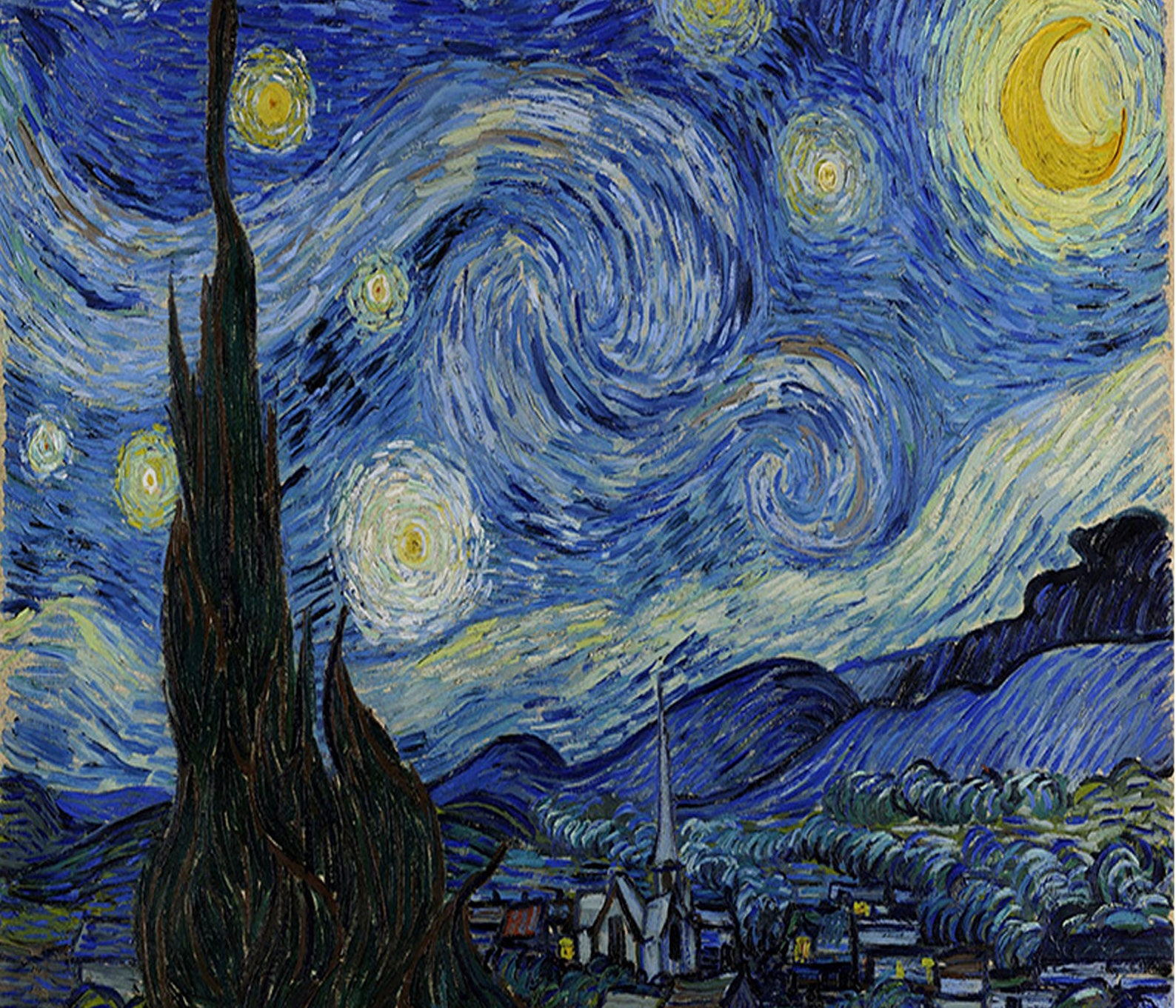 The Starry Night, Vincent Van Gogh, Landscape UNFRAMED on Canvas, Vincent Van Gogh Painting