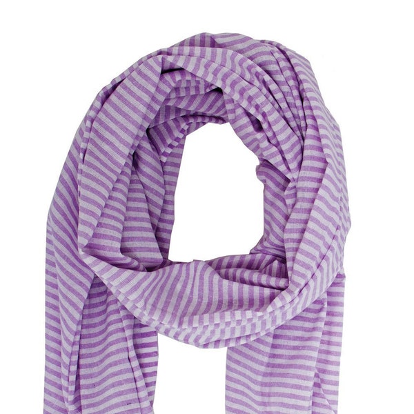 Lilac and white striped scarf 100% cotton